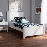 Baxton Studio HT1702-White-Twin Catalina Modern Classic Mission Style White-Finished Wood Twin Platform Bed